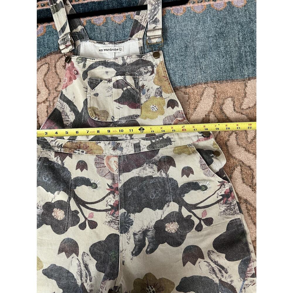 SM WARDROBE Floral Ladybug Cotton Canvas Wide Leg Gardening Overalls Jumper Sz L - Picture 16 of 16